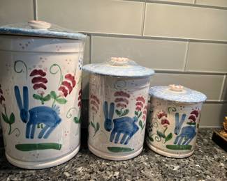Three super cute bunny canisters. These are ceramic.