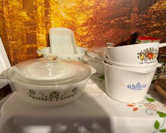 Awesome, vintage corn, flour, blue, corning, ware, and vintage  pieces of cookware