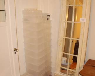 Plastic bins sold. Decorative mirror still available.