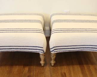 Blue Striped Ottomans. $125.00 Each.