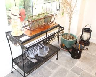 ALL ITEMS ON CART AND FLOOR SOLD, EXCEPT CART. $250.00. Vintage Woodward Wrought Iron Cart.