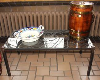 BUY IT NOW! $175.00. Wrought Iron Glass Top Table. 36" W x 18" D x 15" H.