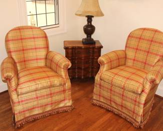 Pair of Plaid Chairs-Brunschwig & Fils- Beautifully Upholstered. (condition noted) $200.00.