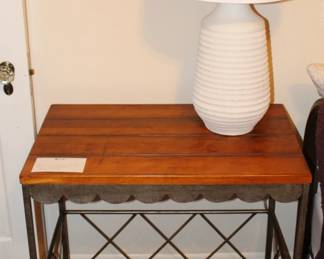 $225.00. Metal Scalloped Tiered Table. 28" w x 18" d x 30 1/2" h.