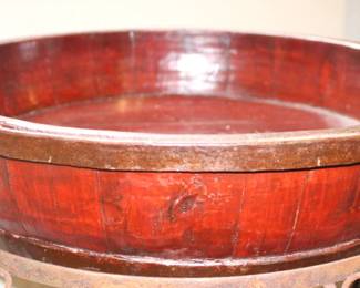 Wood And Metal Banded Bowl. $125.00.