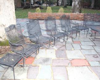 MOST OF THE PATIO FURNITURE SOLD. Woodard Briarwood patio furniture: Four seat coil spring set: $400.00 Chaise lounge: $200.00, Bench: $125.00, Round table: $50.00, Short 19 1/2" square table: $40.00, Short 16" square table: $40.00, Tall, 9 1/2" square table: $40.00, Two arm chairs: $150.00.
