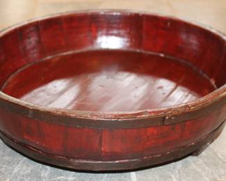 Wood And Metal Banded Bowl. $125.00.