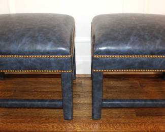 BUY IT NOW! $295.00 Pair, Navy Ottomans. 17" d x 22" w x 20" H