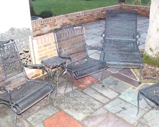 BUY IT NOW! Woodard Briarwood patio furniture: Four seat coil spring set: $400.00 Chaise lounge: $200.00, Bench: $125.00, Round table: $50.00, Short square table: $40.00, Tall square table: $40.00, Two arm chairs: $150.00.