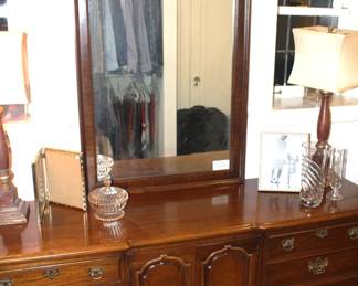$250.00. Thomasville Dresser w/mirror. 72" w x 20" d x 32" h. Mirror: $250.00. 31" w x 50" h.