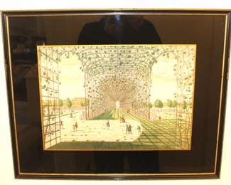 1770 Hand Colored Engraving, Framed View of The Gardens. $225.00.