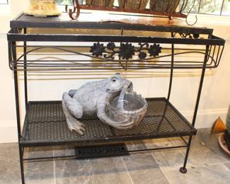 ALL ITEMS ON CART SOLD, EXCEPT CART. $250.00. Vintage Woodward Wrought Iron Cart.