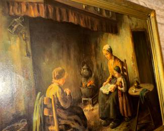 Cornelis Bouter (1888-1966) Reading by the fireplace signed 'C. Bouter' (lower right)