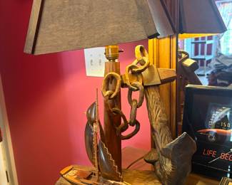 Unique hand carved nautical lamp