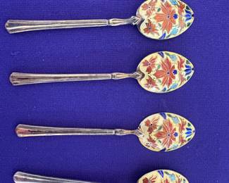 Antique enamel and sterling spoons
