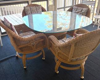 Wicker glass top table sunroom set