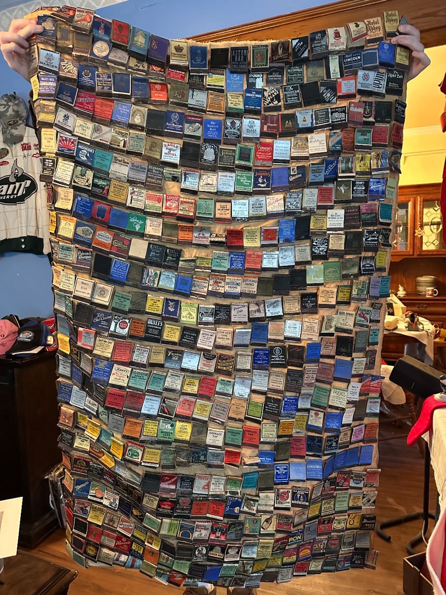 HIGHEST & BEST BY 4:00 TUESDAY!

Over 1800 vintage matchbooks on FULL LOT. Including very cool vintage matchbooks on 4 wall covering & vintage bag over flowing with additional vintage matchbooks
 Very unique!