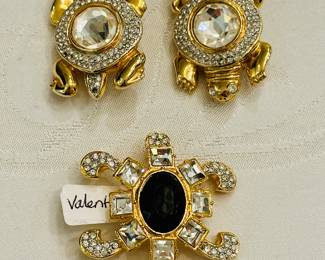 Vintage Valentino turtle clip earrings and turtle brooch