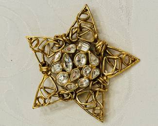 Vintage and rare Yves Saint Laurent Rive Gauche sculpted wire and rhinestone brooch