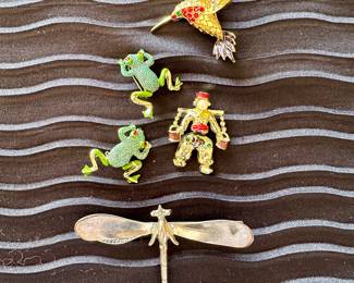 Brooches, including sterling dragonfly