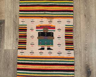 Hand Woven Mayan Zapotec Mexican Pictorial Rug Weaving Figural Design (37"x19")