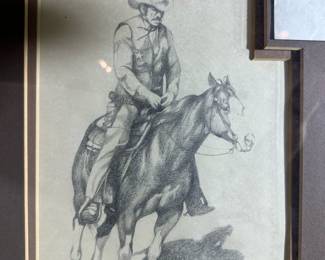 Signed ROGUE GUIREY SIMPSON (1943-2005) Pencil Sketches with 1884 Arizona Warrant for Murder