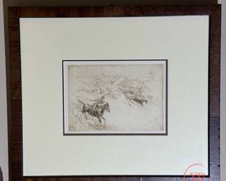 EDWARD BOREIN (1872-1945) Wild Horse Round Up Etching and Drypoint in Sepia Tone on Woven Paper