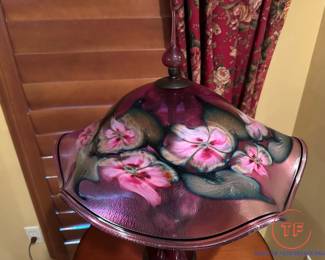 LOTTON Art Glass Multi Floral Table Lamp Signed CHARLES LOTTON 1996 (27" Tall)