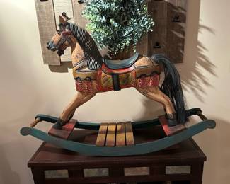 Vintage Wood Carved Rocking Horse