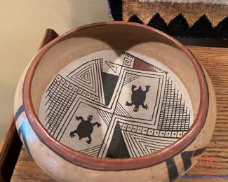 Historic Mata Ortiz Mexican Polychrome Turtle Decorated Pottery Bowl by EMETERIO ORTIZ R