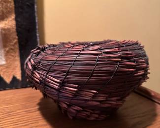 Native American Long Pine Needle Hand Woven Basket