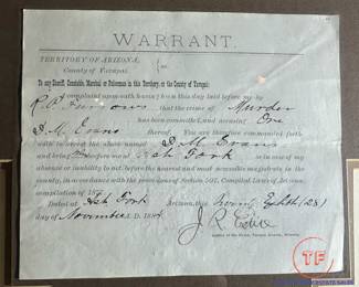 Signed ROGUE GUIREY SIMPSON (1943-2005) Pencil Sketches with 1884 Arizona Warrant for Murder