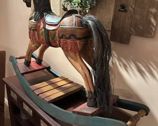 Vintage Wood Carved Rocking Horse