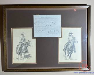 Signed ROGUE GUIREY SIMPSON (1943-2005) Pencil Sketches with 1884 Arizona Warrant for Murder