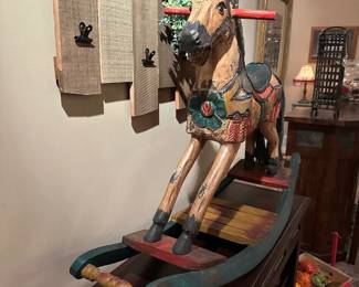 Vintage Wood Carved Rocking Horse
