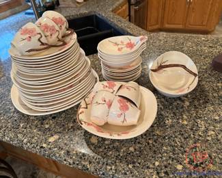 1950'S METLOX POPPYTRAIL Hand Painted China "Peach Blossom" Pattern