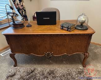Vintage Wood Carved Executive Desk