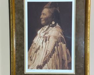 Limited Edition E.S. CURTIS Framed Photographic Reprint "Shot In The Hand - Apsaroke"