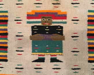 Hand Woven Mayan Zapotec Mexican Pictorial Rug Weaving Figural Design (37"x19")