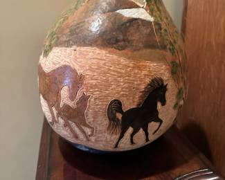 Primitive Hand Painted/Carved Folk Art Gourd