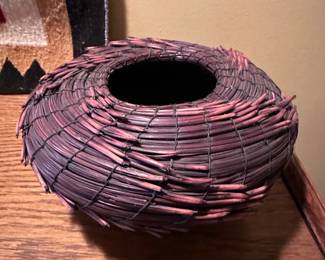 Native American Long Pine Needle Hand Woven Basket