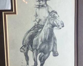 Signed ROGUE GUIREY SIMPSON (1943-2005) Pencil Sketches with 1884 Arizona Warrant for Murder