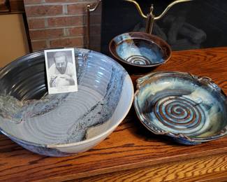 Huge Phil Morgan NC pottery bowl with other King pottery.