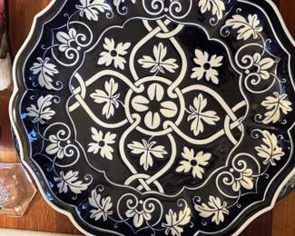 Large blue white plate