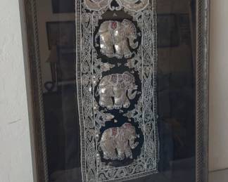 Framed Thai Elephant Tapestry