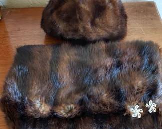 Vintage fur muff and hat