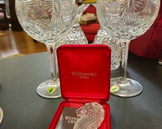 Waterford Millennial wine glasses and paperweight.