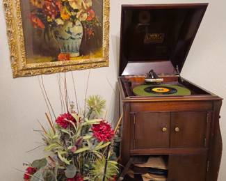 Victrola Talking Machine and records