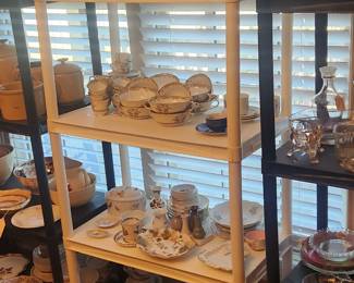 Ironstone pitchers, decorative plates