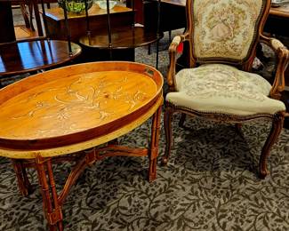 Gorgeous needlepoint chair with coffee table
